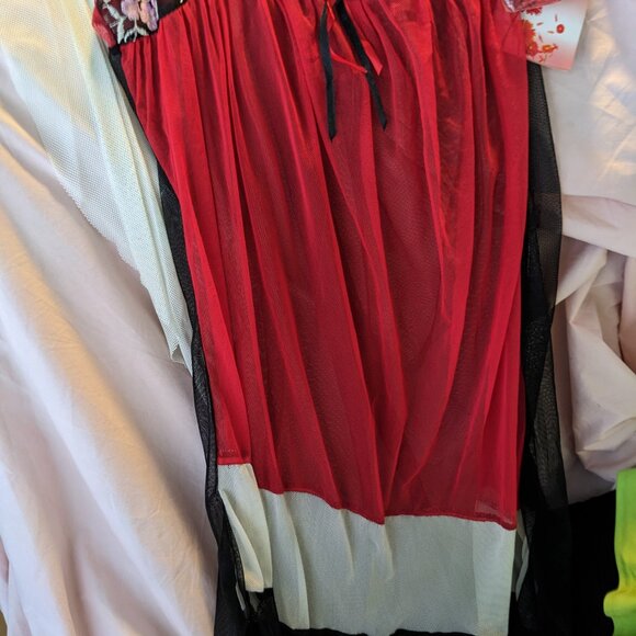 Mesh Sexy Nightgown W;/G String Panties Size XL Red & Black See Through New W/T - Picture 4 of 5